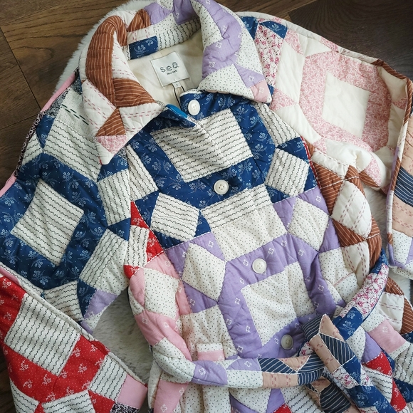 Sea NY Nohr Patchwork Retro Quilt Long Wrap Coat - Picture 6 of 16